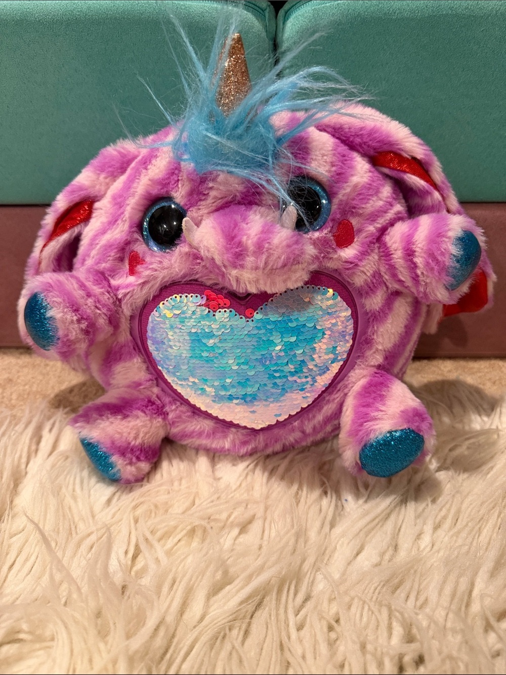 Plush Purple Unicorn Heart Pillow Toy